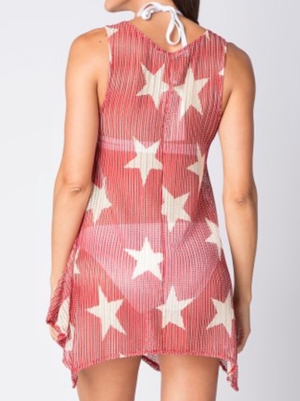 Paradise Red White Stars Swim Cover Up Pockets Sleeveless Medium Large - Picture 3 of 14